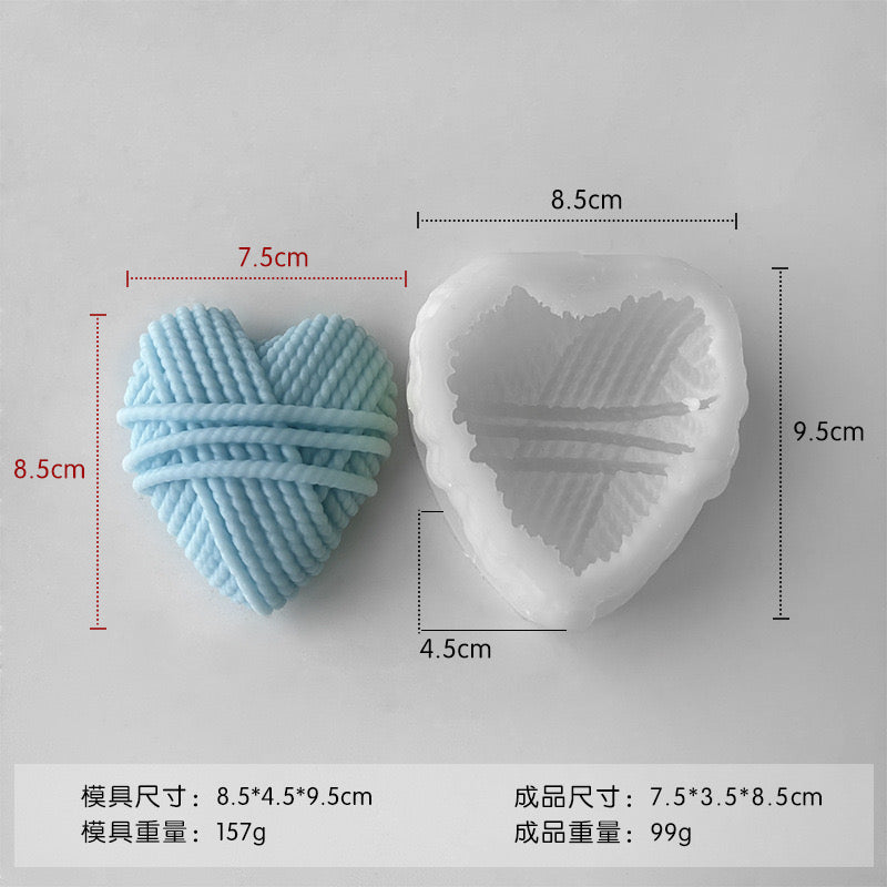 Wool Heart Shaped Candle Silicone Mold h03