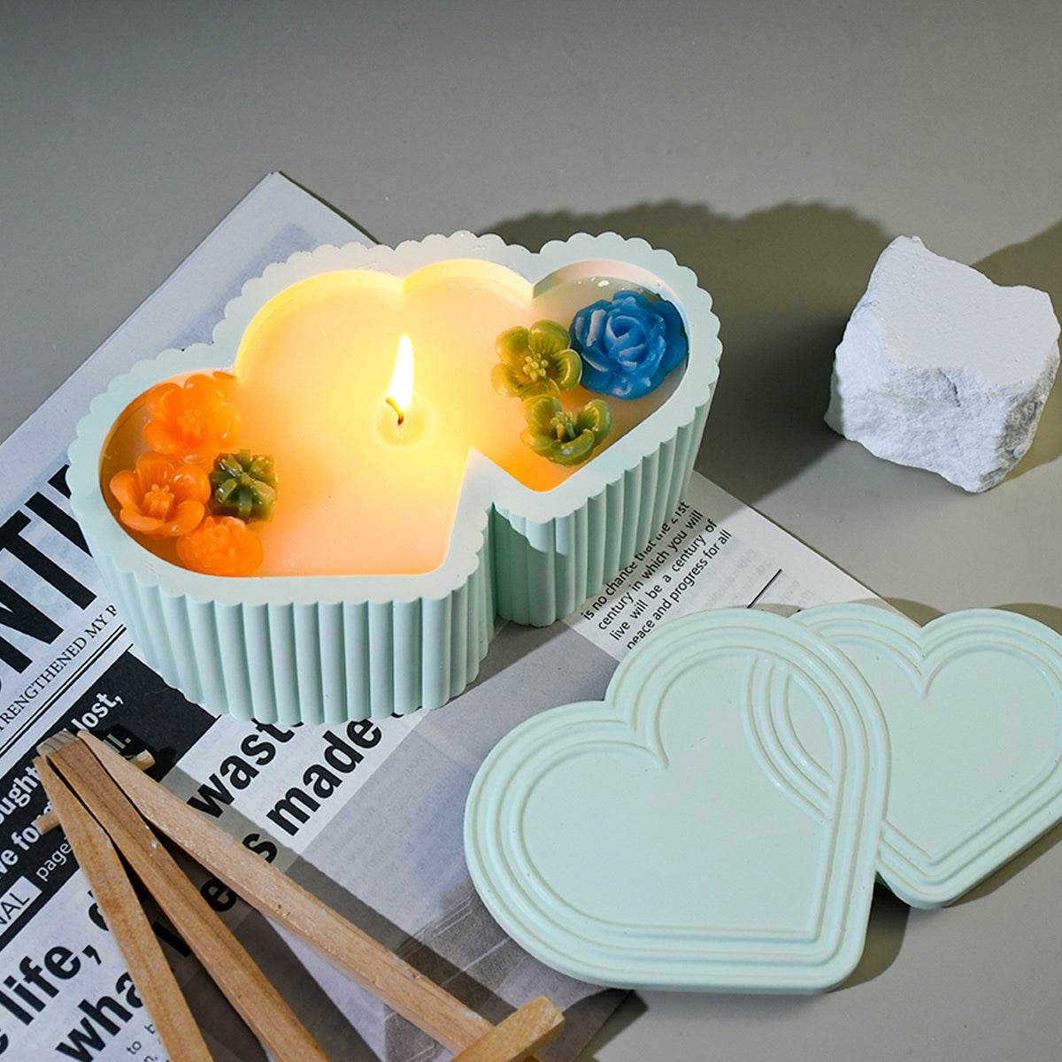 Double Heart Candle Jar Mold f07
