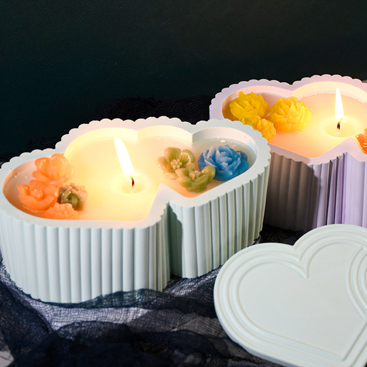 Double Heart Candle Jar Mold f07