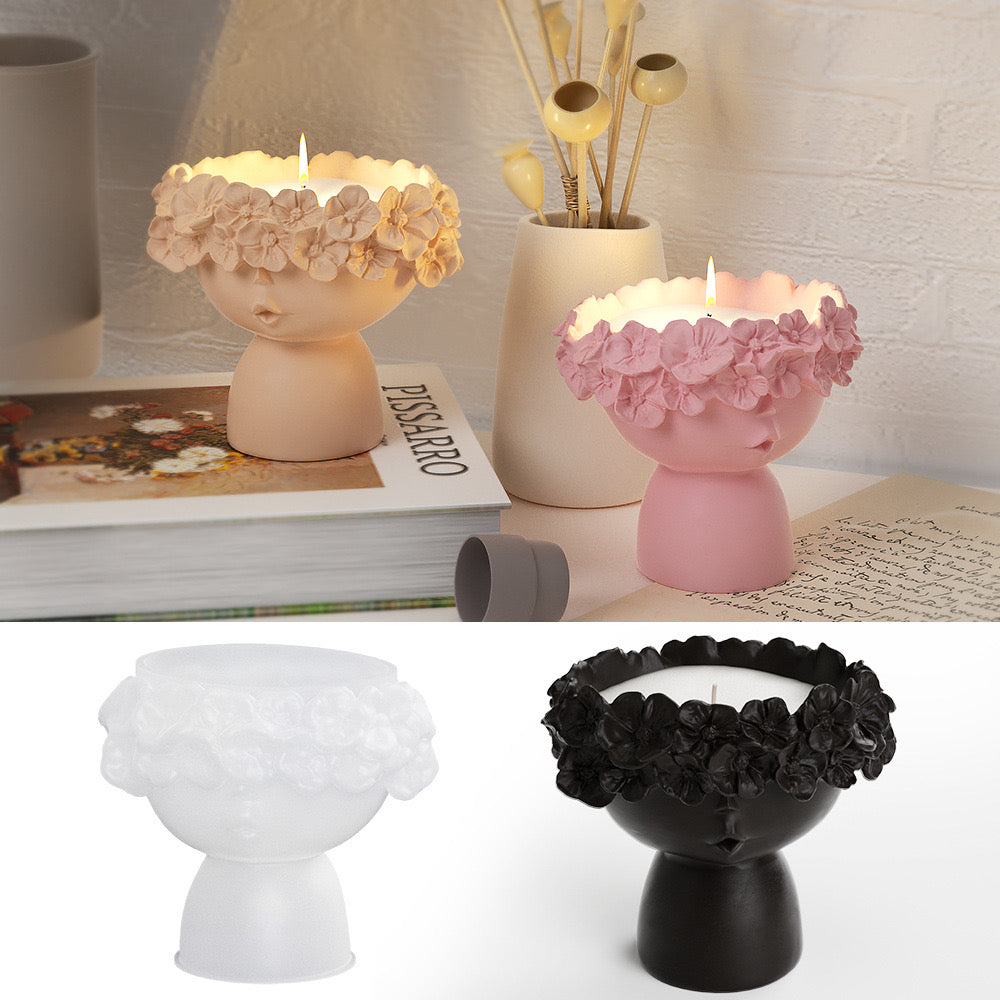 Lady Flower Face Candle Jar Silicone Mold b01