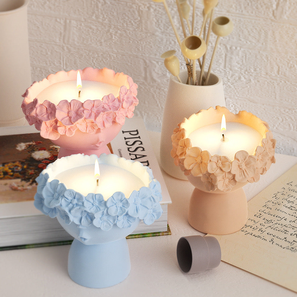 Lady Flower Face Candle Jar Silicone Mold b01