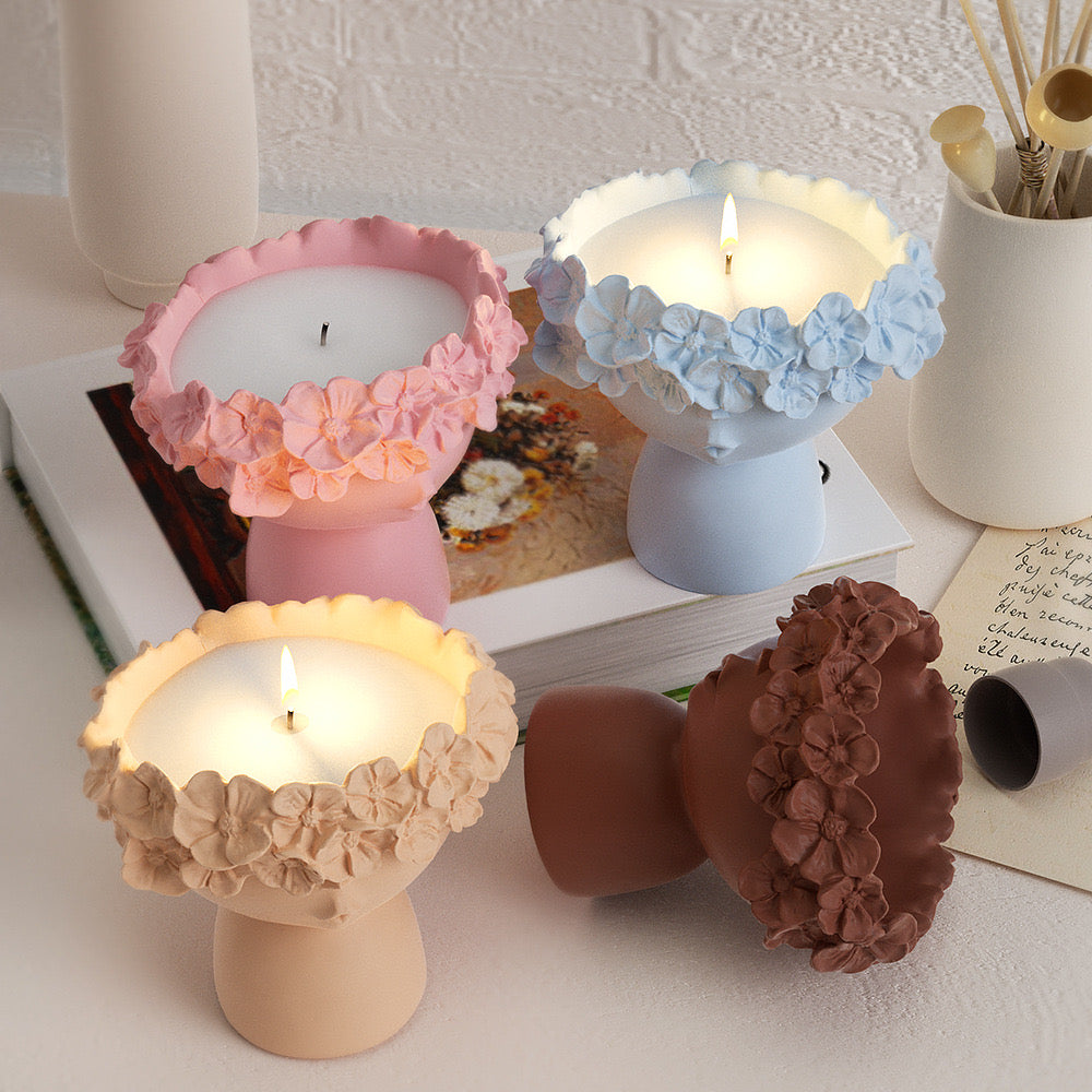 Lady Flower Face Candle Jar Silicone Mold b01