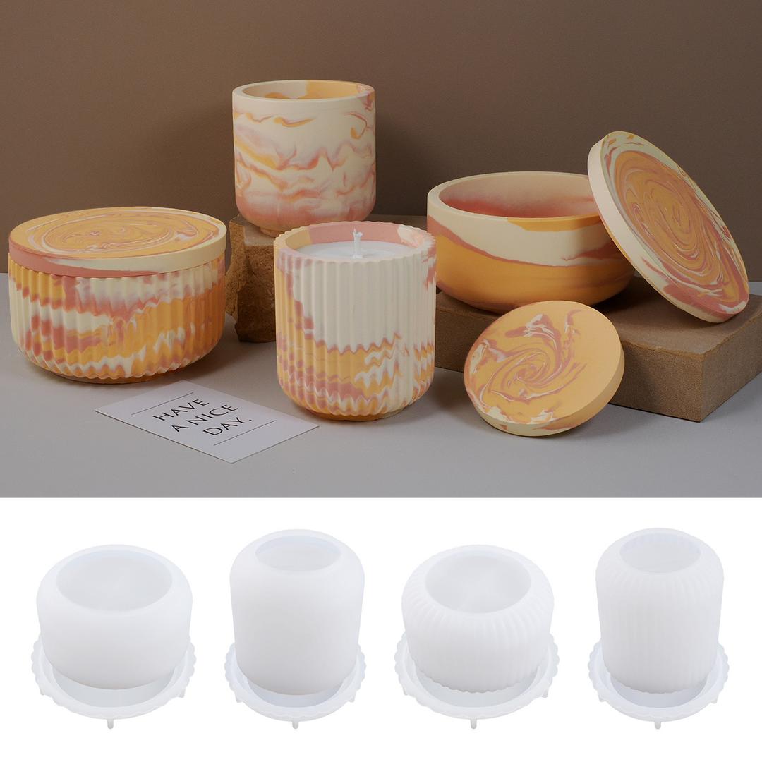 Ribbed Candle Jar Silicone Mold b04