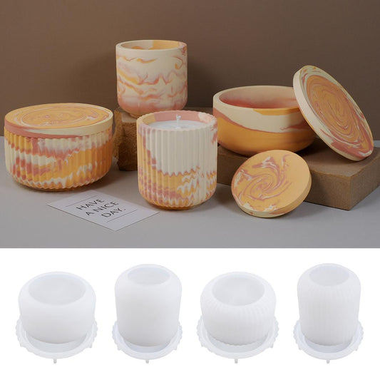 Ribbed Candle Jar Silicone Mold b04