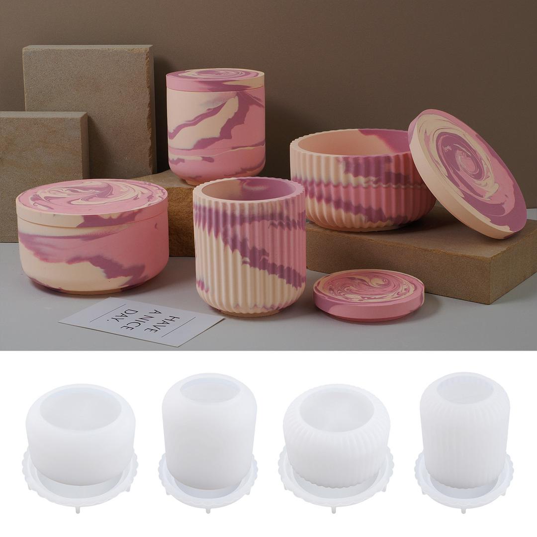 Ribbed Candle Jar Silicone Mold b04